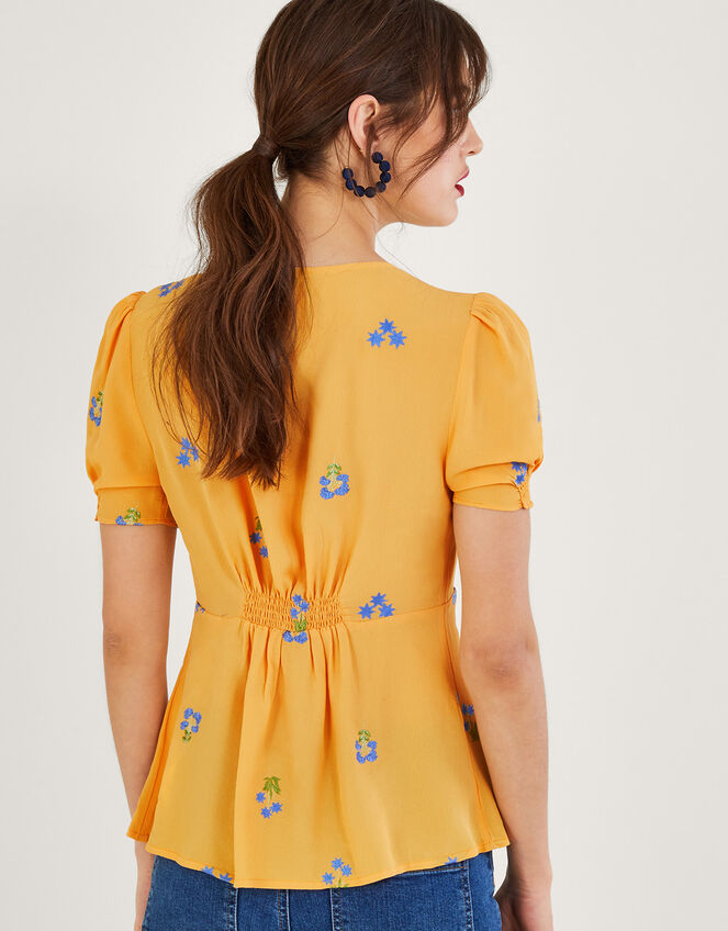 Ollie Embroidered Tea Top in Sustainable Viscose, Yellow (YELLOW), large