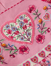 Heart Embroidered Floral Print Dress, Pink (PINK), large