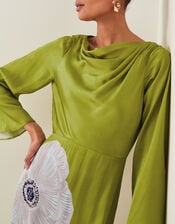 Molly Floral Print Satin Dress, Green (OLIVE), large