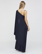 Ophelia One Shoulder Cape Maxi Dress, Blue (NAVY), large
