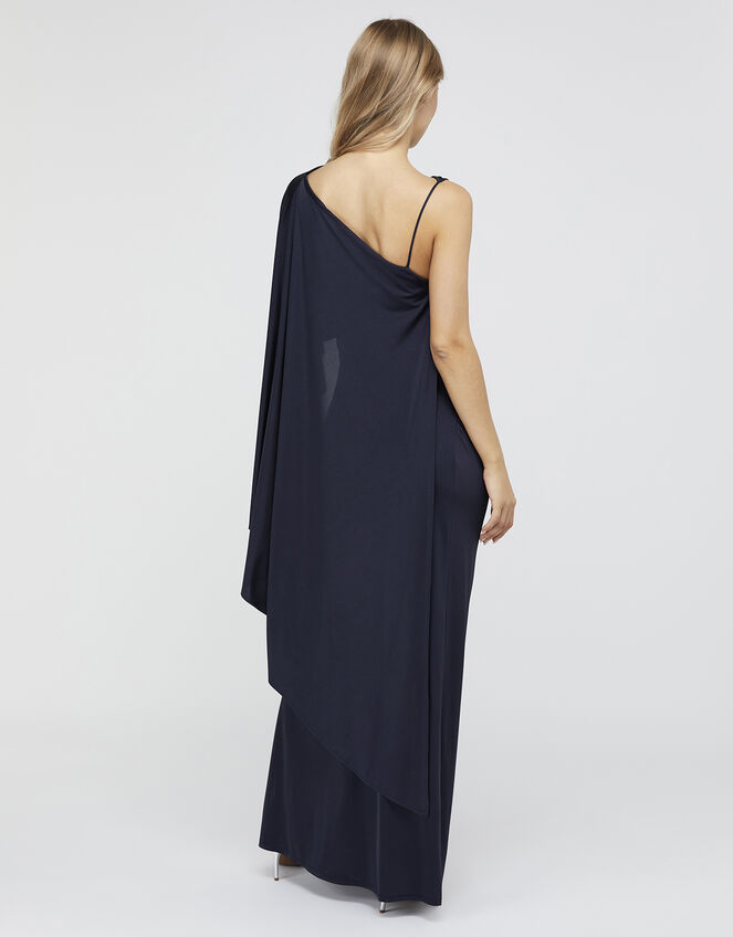 Ophelia One Shoulder Cape Maxi Dress, Blue (NAVY), large