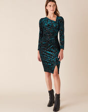 Sadie Animal Star Stretch Velvet Dress, Teal (TEAL), large