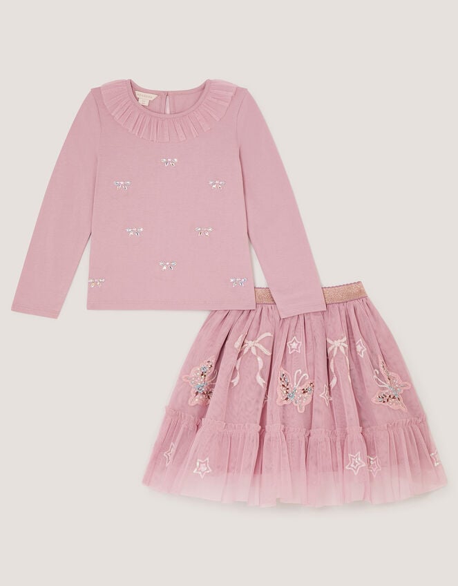 Embellished Top & Mesh Skirt Set, Pink (PINK), large
