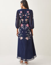 Emani Floral Embroidered Midi Tea Dress, Blue (NAVY), large