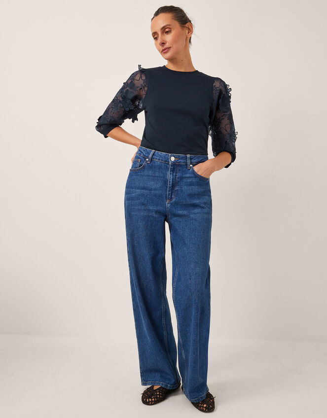 Fi Floral Appliqu&eacute; Jersey Top, Blue (NAVY), large