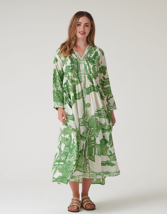 One Hundred Stars Giant Willow Print Maxi Dress, Green (GREEN), large