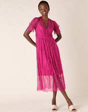Miranda Eyelash Lace Tea Dress, Pink (PINK), large