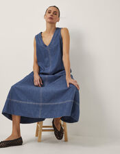 Sara Sleeveless Denim Maxi Dress, Blue (MID AUTHENTIC BLUE), large