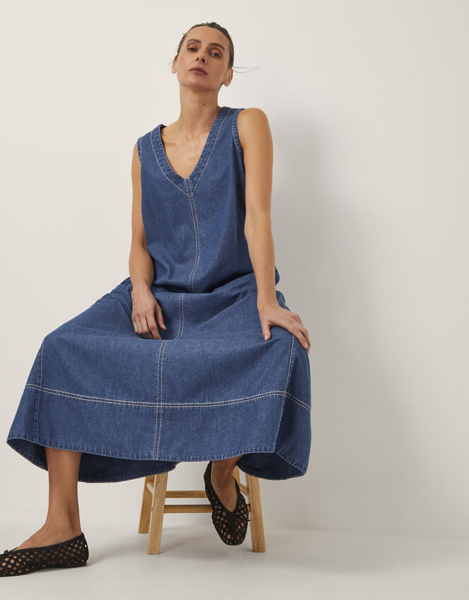 Sara Sleeveless Denim Maxi Dress, Blue (MID AUTHENTIC BLUE), large