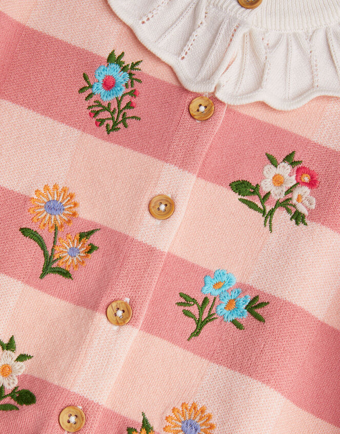 Knit Check Frill Collar Cardigan, Orange (CORAL), large