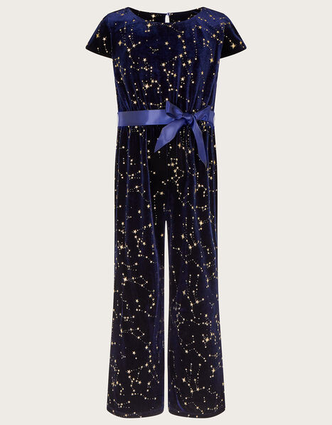 Cosmic Embroidered Velvet Jumpsuit Blue, Blue (NAVY), large