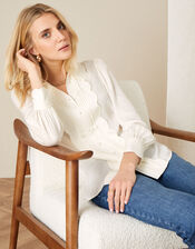 Anthea Scallop Satin Blouse, Ivory (IVORY), large