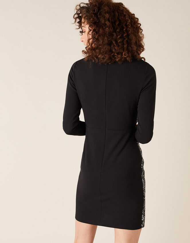 Ava Sequin Stretch Wrap Dress	, Black (BLACK), large
