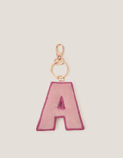 Floral Embroidered Initial Keyring, Pink (PINK), large
