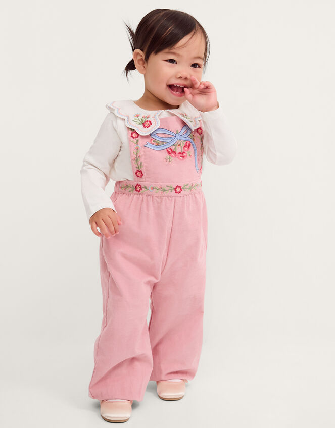 Baby Mon Cheri Embroidered Dungaree & Top Set, Pink (PINK), large
