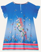Unicorn Flower Stripe Hem Dress Swing Dress, Blue (BLUE), large