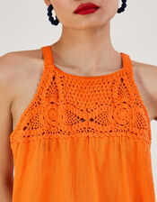 Crochet Neckline Halter Top, Orange (ORANGE), large