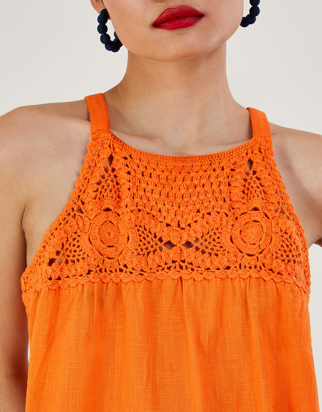 Crochet Neckline Halter Top, Orange (ORANGE), large
