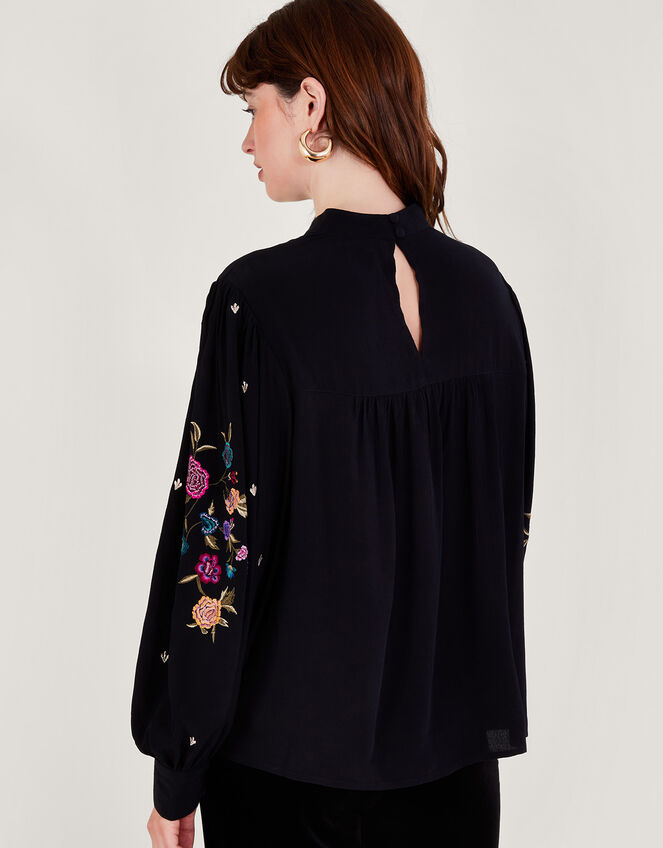 Freya Embroidered Bib Blouse, Black (BLACK), large