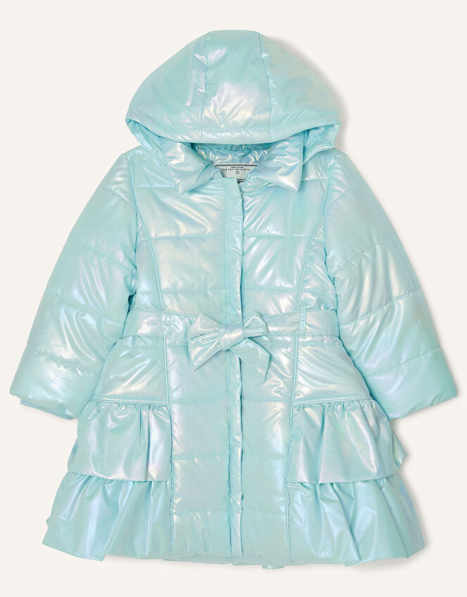 Holographic Frill Hooded Coat, Blue (AQUA), large