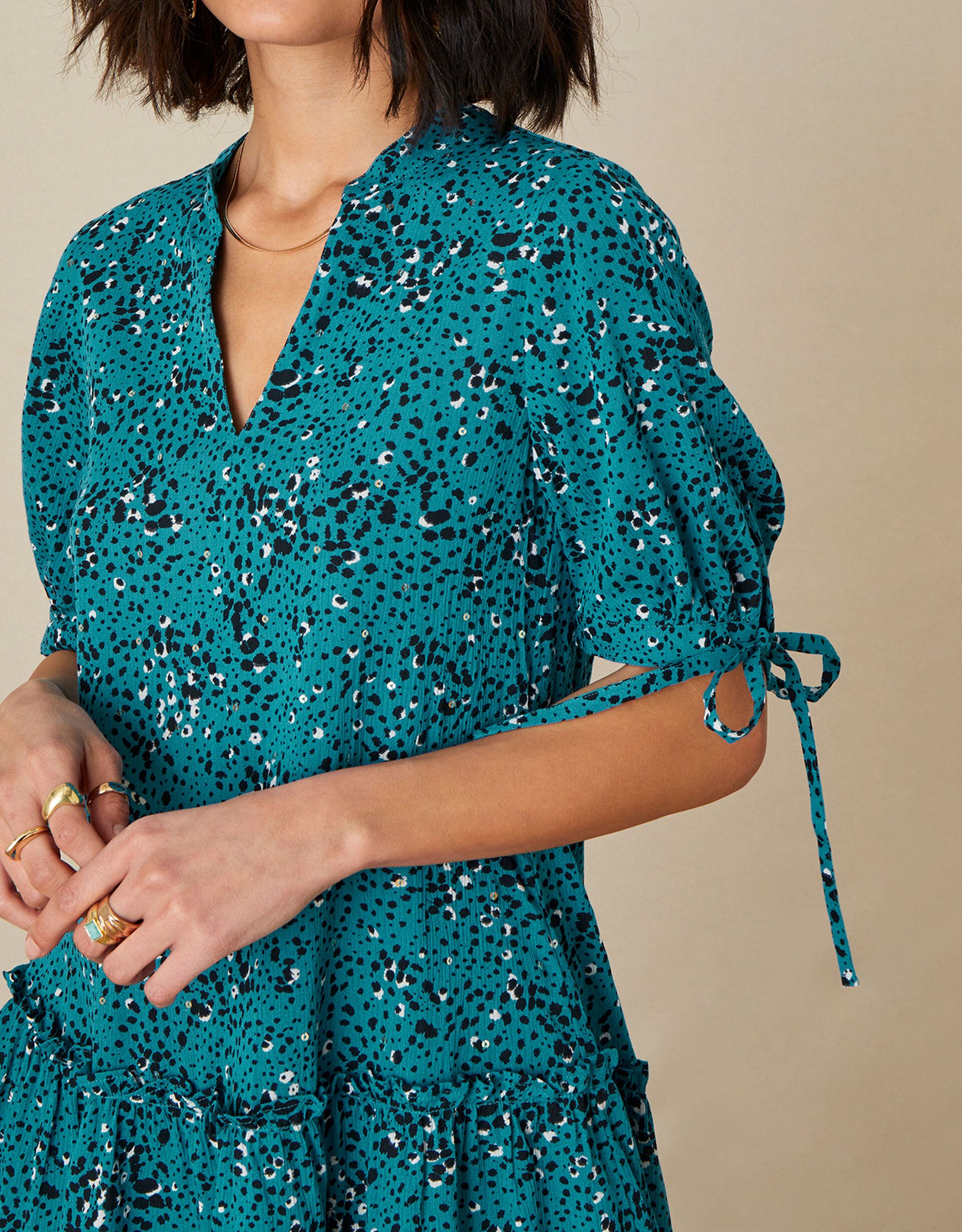 Teal Blue Embroidered Longline Top
