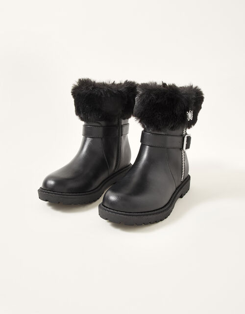 Fur Trim Butterfly Zip Boots Black Girls Boots Monsoon Uk