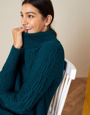 Roll Neck Cable Knit Jumper, Teal (TEAL), large