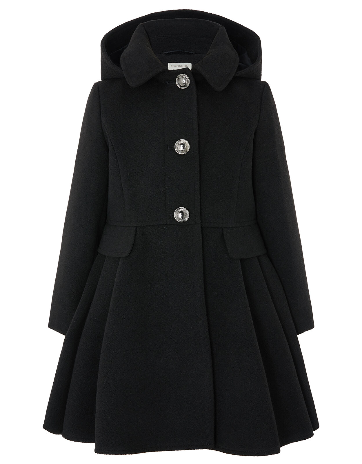 Girls black coat with hood 2025