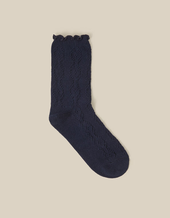 Frill Pointelle Socks, Blue (NAVY), large