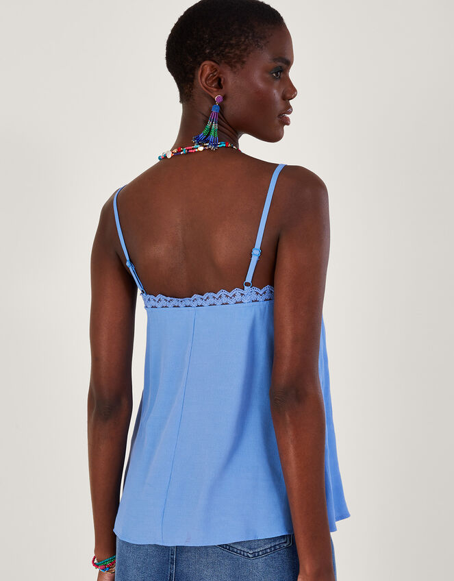 Leila Lace Button-Through Cami Top, Blue (BLUE), large