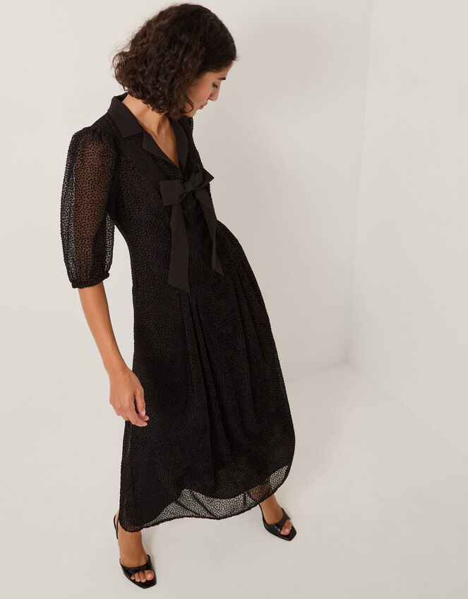 Mae Polka Dot Devor&eacute; Midi Dress, Black (BLACK), large