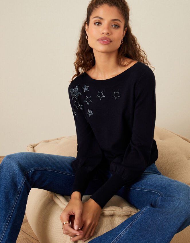 Beaded Star Jumper Blue | Jumpers | Monsoon UK.