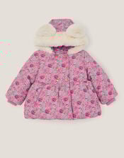 Baby Dolly Floral Print Padded Coat, Pink (PINK), large