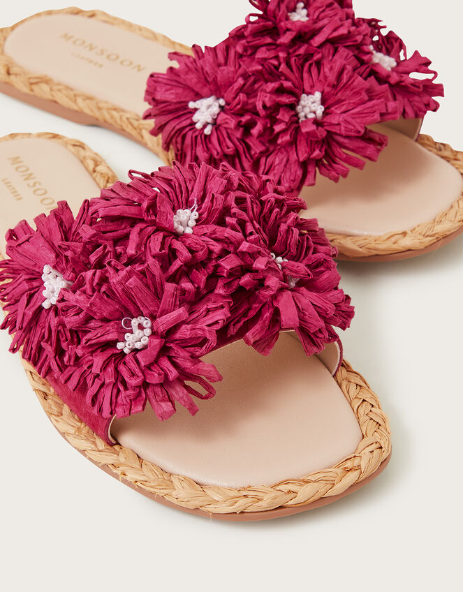Raffia Floral Suede Sliders, Pink (PINK), large