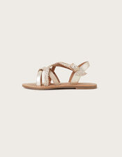 Leather Plait Sandals, Gold (GOLD), large