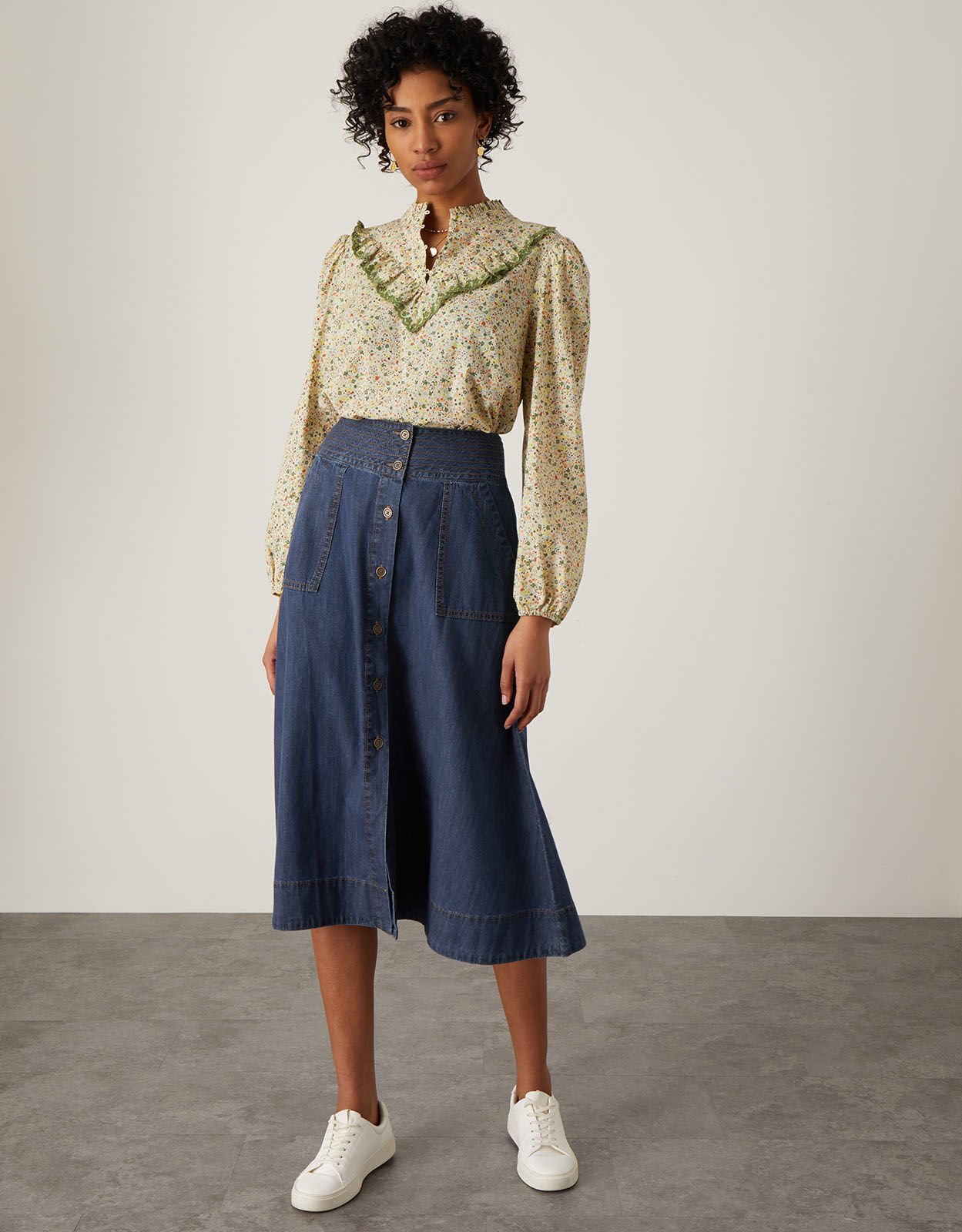 Bryton Denim A Line Midi Skirt Blue