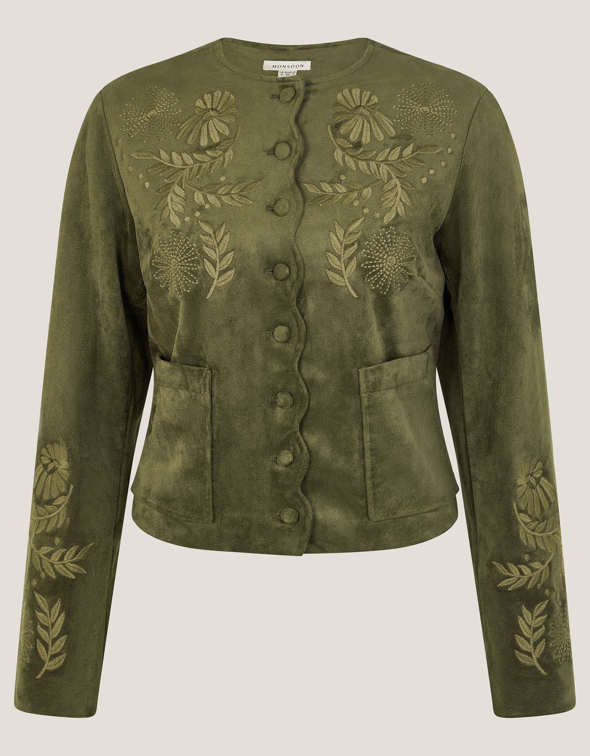 Ari Embroidered Faux Suede Jacket Green | Women's Jackets