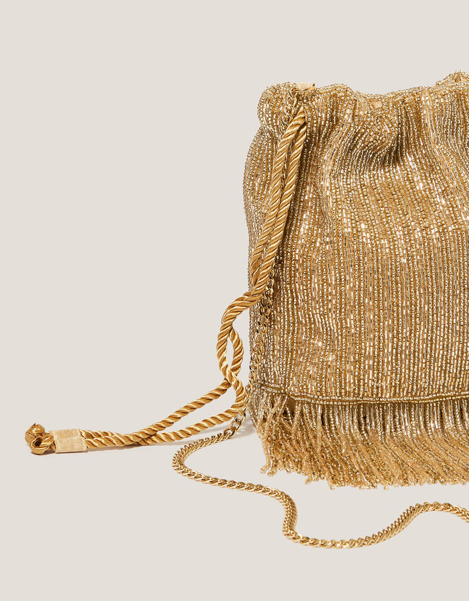 Zena Bead Tassel Bucket Bag, , large
