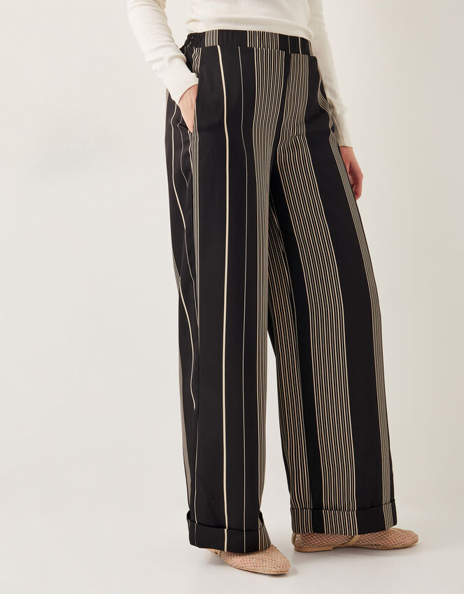Andi Stripe Wide Leg Trousers, Black (BLACK), large