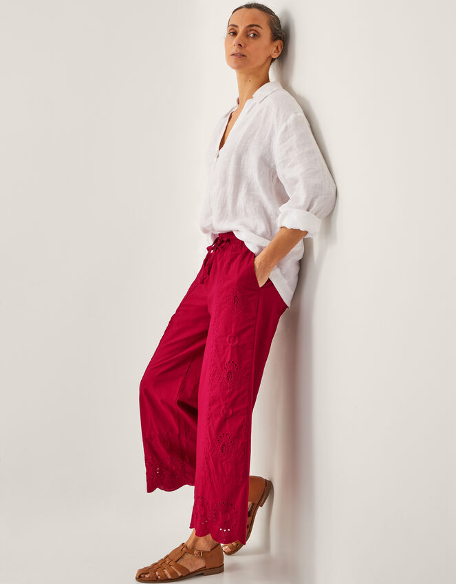 Orla Broderie Cropped Trousers, Red (RED), large