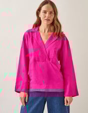 Tulip Linen Blend Collar Top, Pink (PINK), large