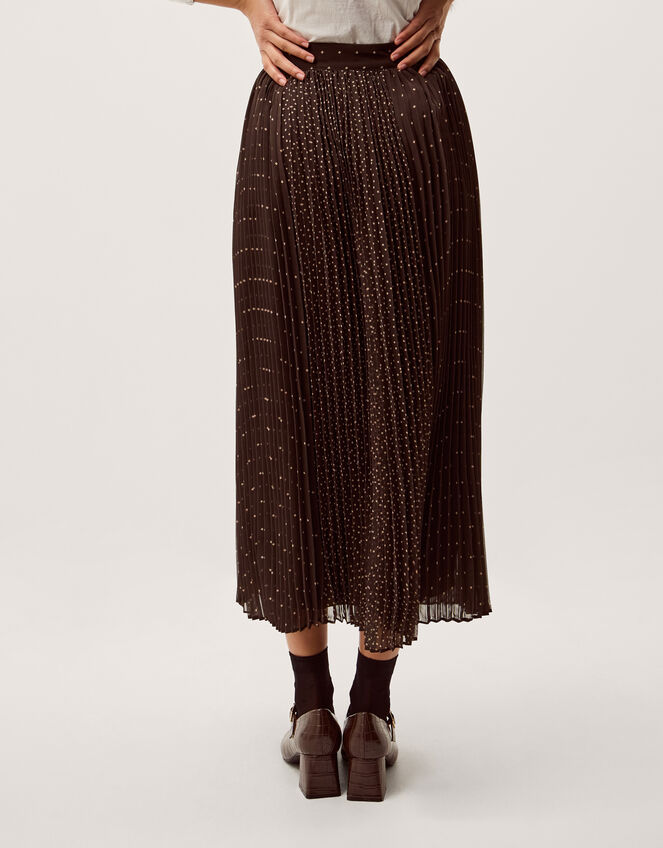 Demi Polka Dot Pleated Midi Skirt Brown