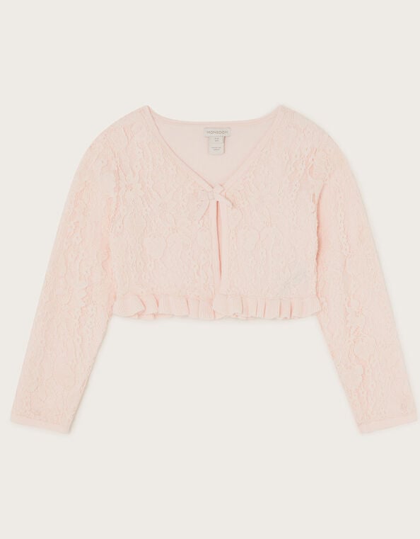 Lace Frill Bow Cardigan, Pink (PINK), large