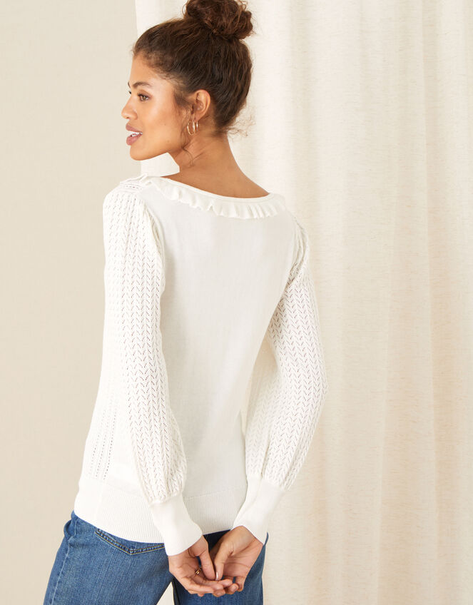 Sandra Ruffle Pointelle Jumper, Ivory (IVORY), large