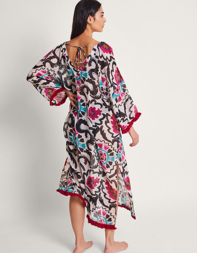 Coral Ikat Fringe Short Kaftan