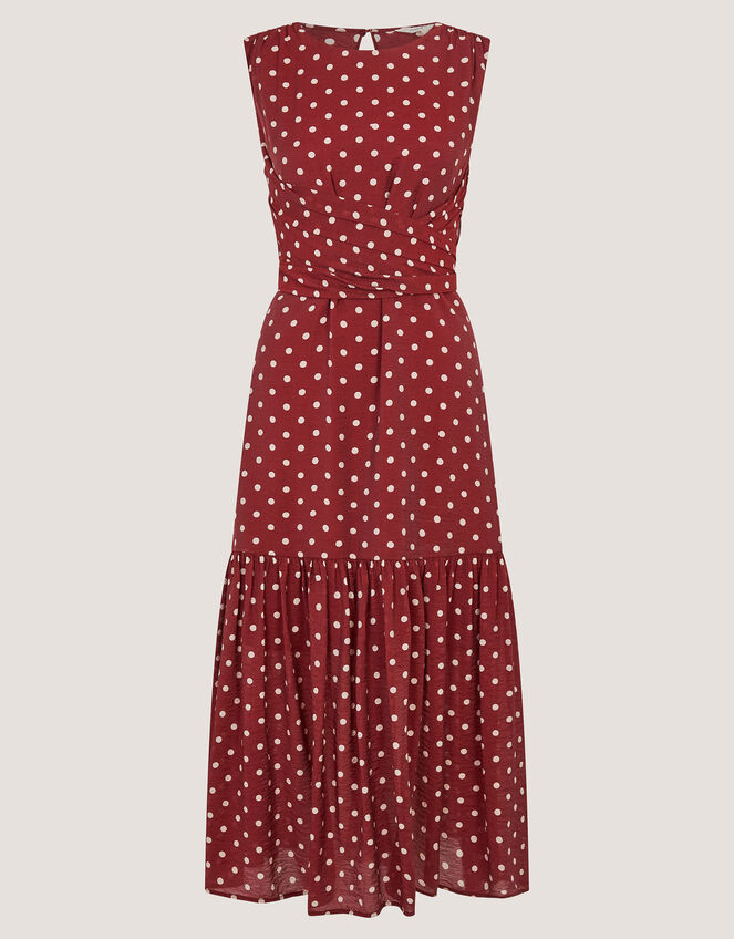 Claire Polka Dot Midi Dress, Red (BERRY), large