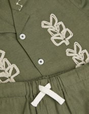 Embroidered Shirt and Shorts Set, Green (KHAKI), large