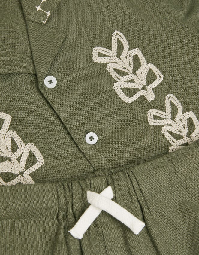 Embroidered Shirt and Shorts Set, Green (KHAKI), large