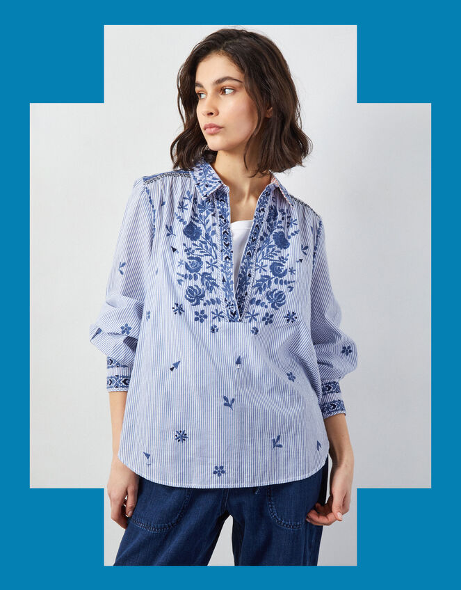 East Teleri Stripe Blouse, Blue (BLUE), large
