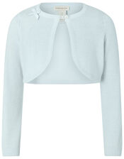 Bow Cropped Knit Cardigan, Blue (BLUE), large